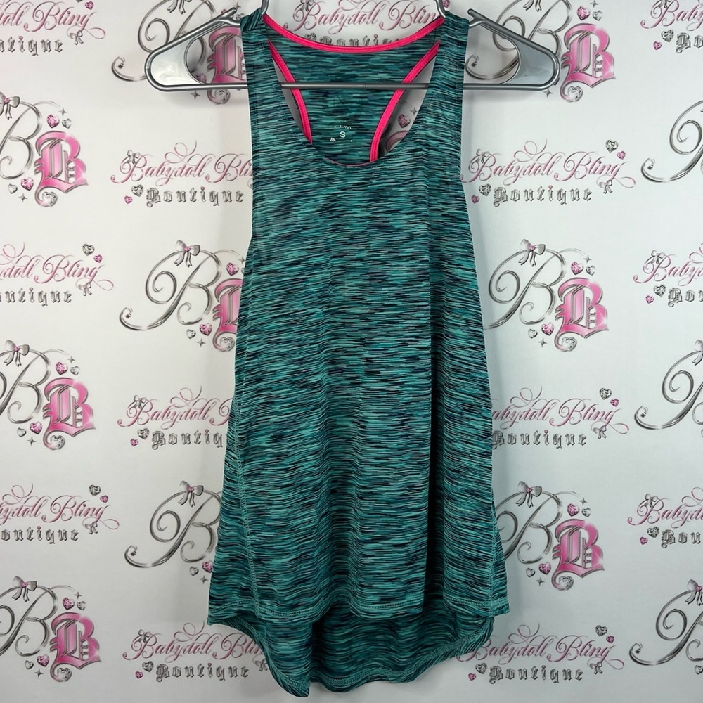 Tank top racer back blue Teal and Pink Athletic Tank Top